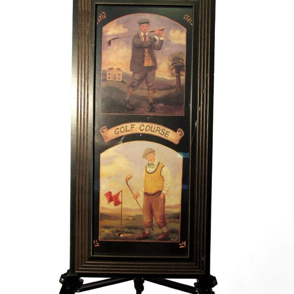 GOLF COURSE Two Golfers Lithograph Print By Mid Framed Vintage 23" Tall - Picture 8 of 10